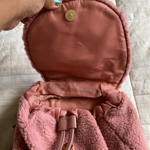 3 colors- Teddy backpack with flat bottom in light cream and black and pink - Picture 14 of 15